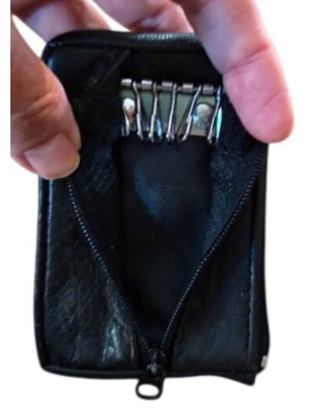 VTG Seattle Genuine Leather Coin Key Case Black Zipper Snap Button Closure HTF